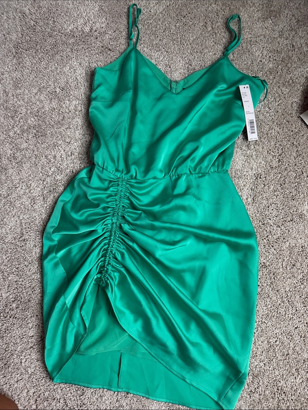 Gianni Bini Emerald Green Ruched Satin Midi Dress